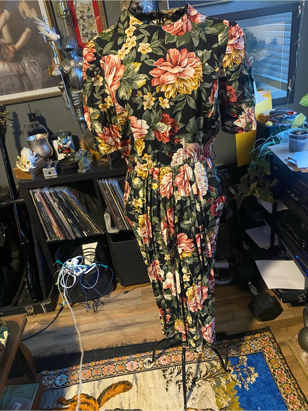 Vintage black floral MIDI dress